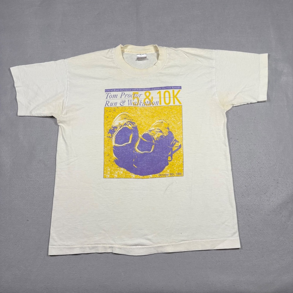 Vintage 1995 Tom Proctor 5K 10K Run Walkathon T-Shirt West Hollywood White XL